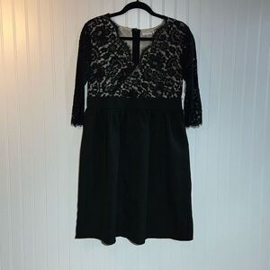Angvns Dress Women XLarge Lace Top Pocketed Black  Tan Fit N flair Cottagecore